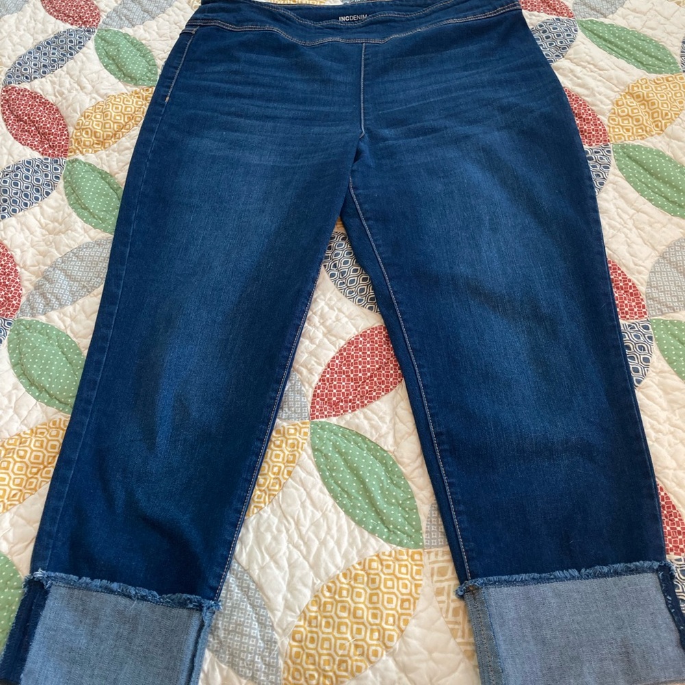 INC dark blue cuffed pull on jeans